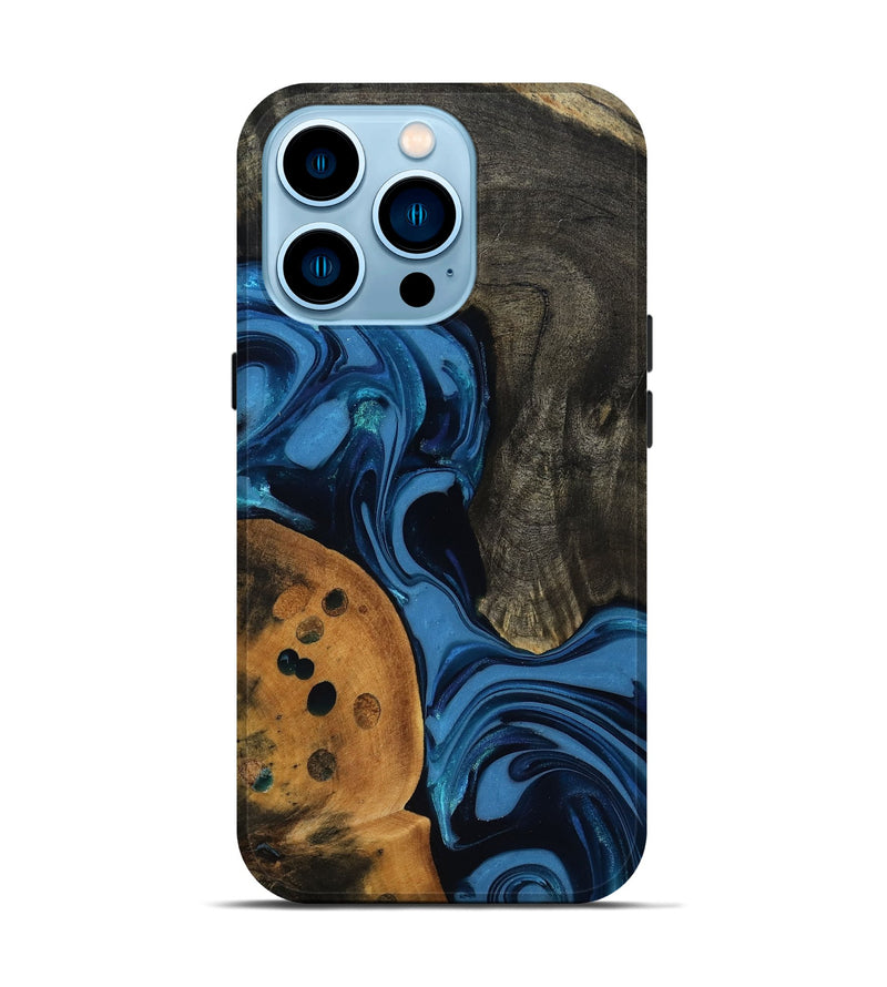 iPhone 14 Pro Wood Live Edge Phone Case - Gatlin (Blue, 817478)