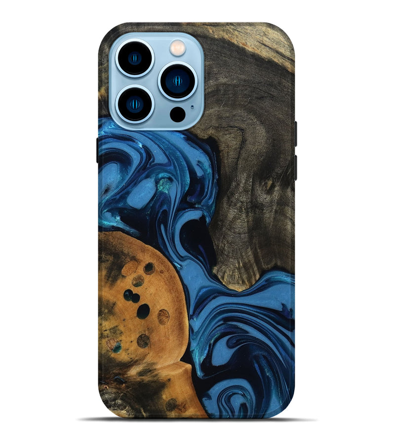 iPhone 14 Pro Max Wood Live Edge Phone Case - Gatlin (Blue, 817478)