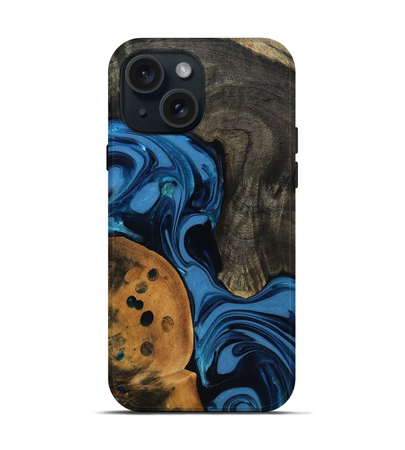 iPhone 15 Wood Live Edge Phone Case - Gatlin (Blue, 817478)
