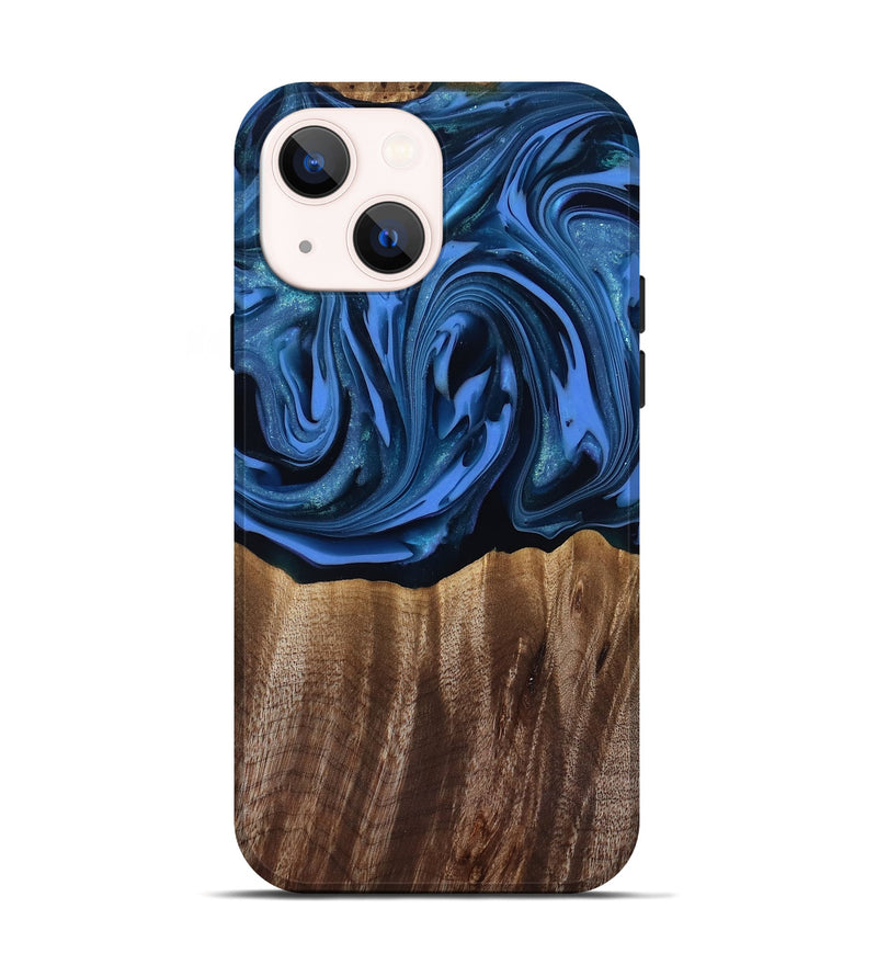 iPhone 14 Wood Live Edge Phone Case - Triston (Blue, 817479)
