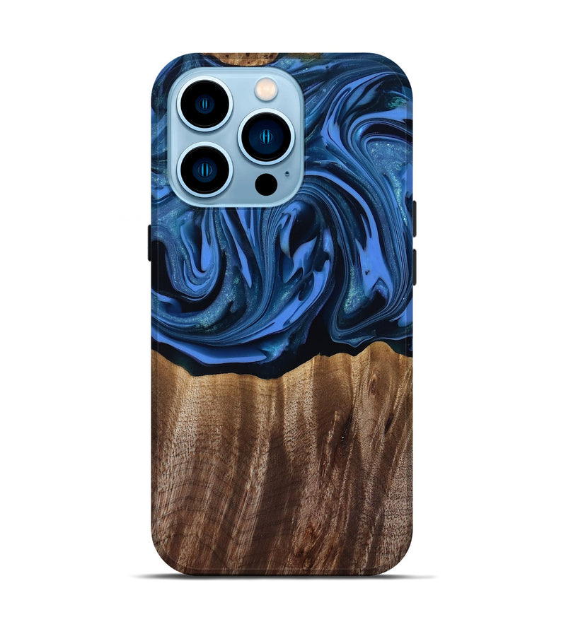 iPhone 14 Pro Wood Live Edge Phone Case - Triston (Blue, 817479)