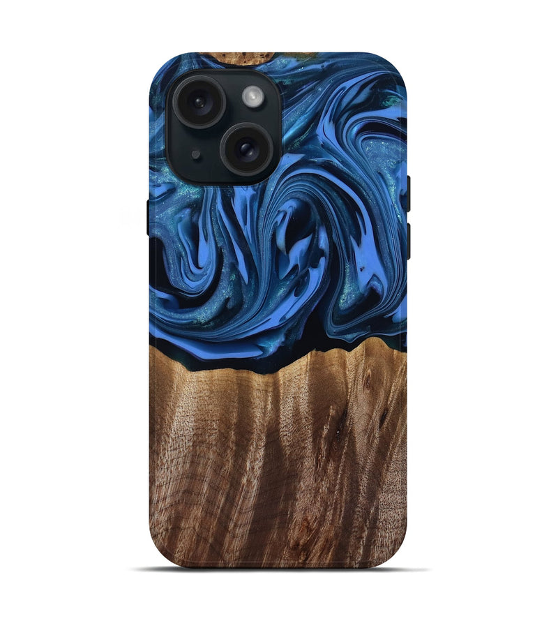 iPhone 15 Wood Live Edge Phone Case - Triston (Blue, 817479)