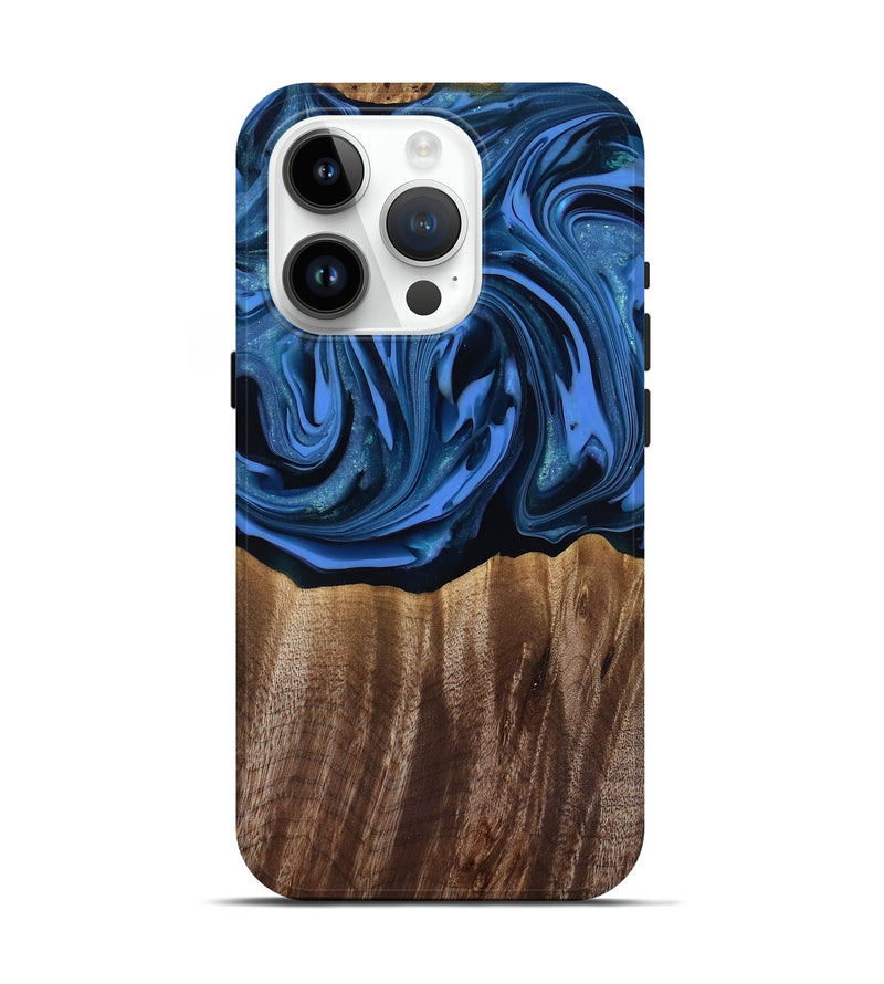 iPhone 15 Pro Wood Live Edge Phone Case - Triston (Blue, 817479)