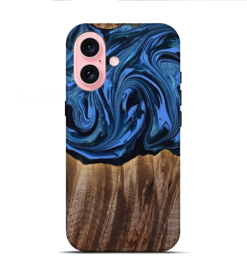 iPhone 16 Wood Live Edge Phone Case - Triston (Blue, 817479)