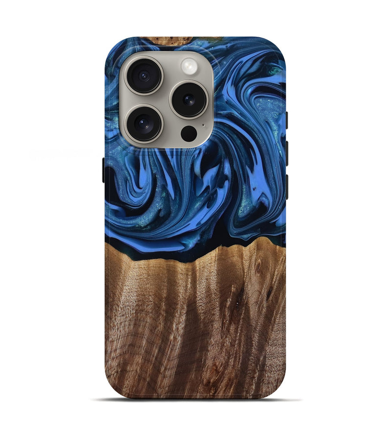 iPhone 16 Pro Wood Live Edge Phone Case - Triston (Blue, 817479)