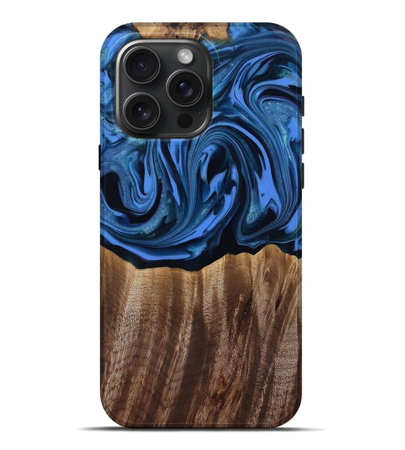 iPhone 16 Pro Max Wood Live Edge Phone Case - Triston (Blue, 817479)