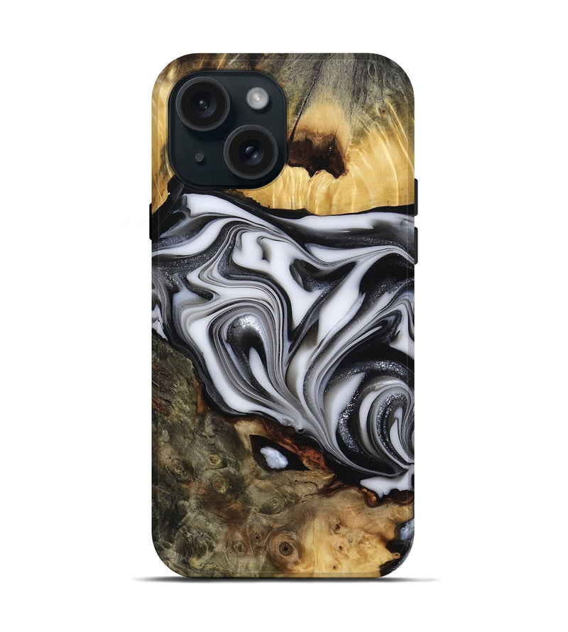 iPhone 15 Wood Live Edge Phone Case - Jamison (Black & White, 817480)