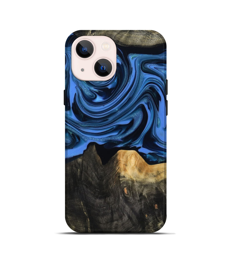 iPhone 13 mini Wood Live Edge Phone Case - Ledger (Blue, 817481)