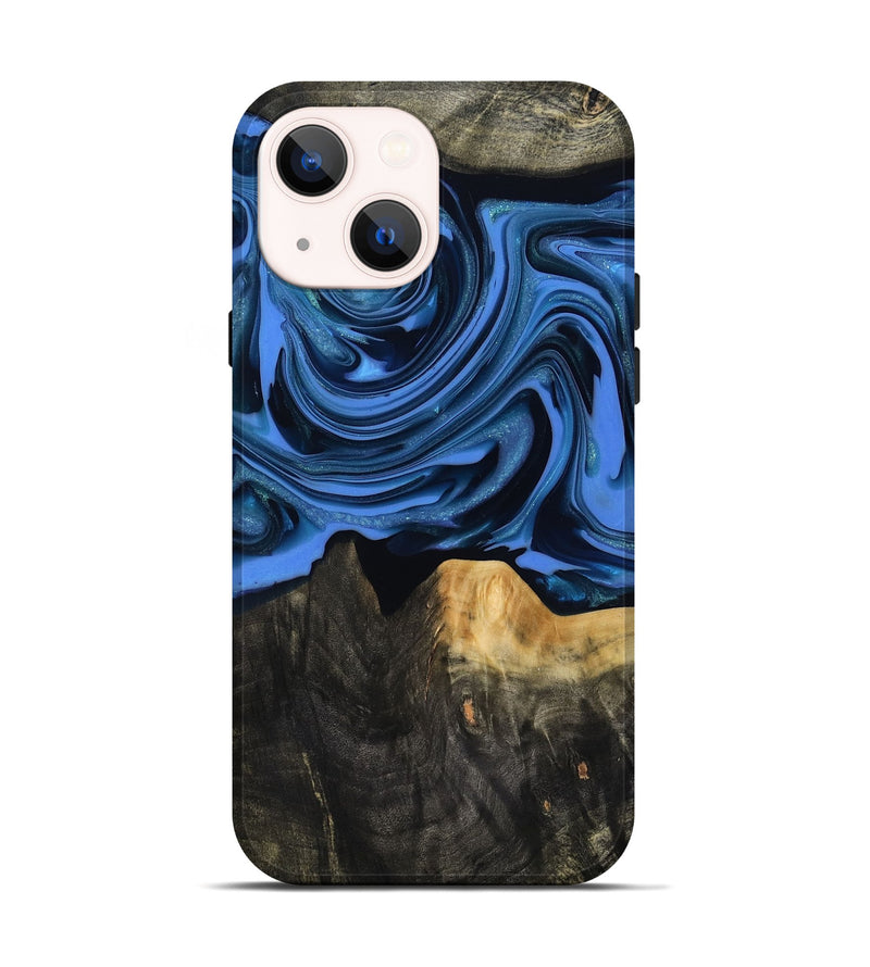 iPhone 14 Wood Live Edge Phone Case - Ledger (Blue, 817481)