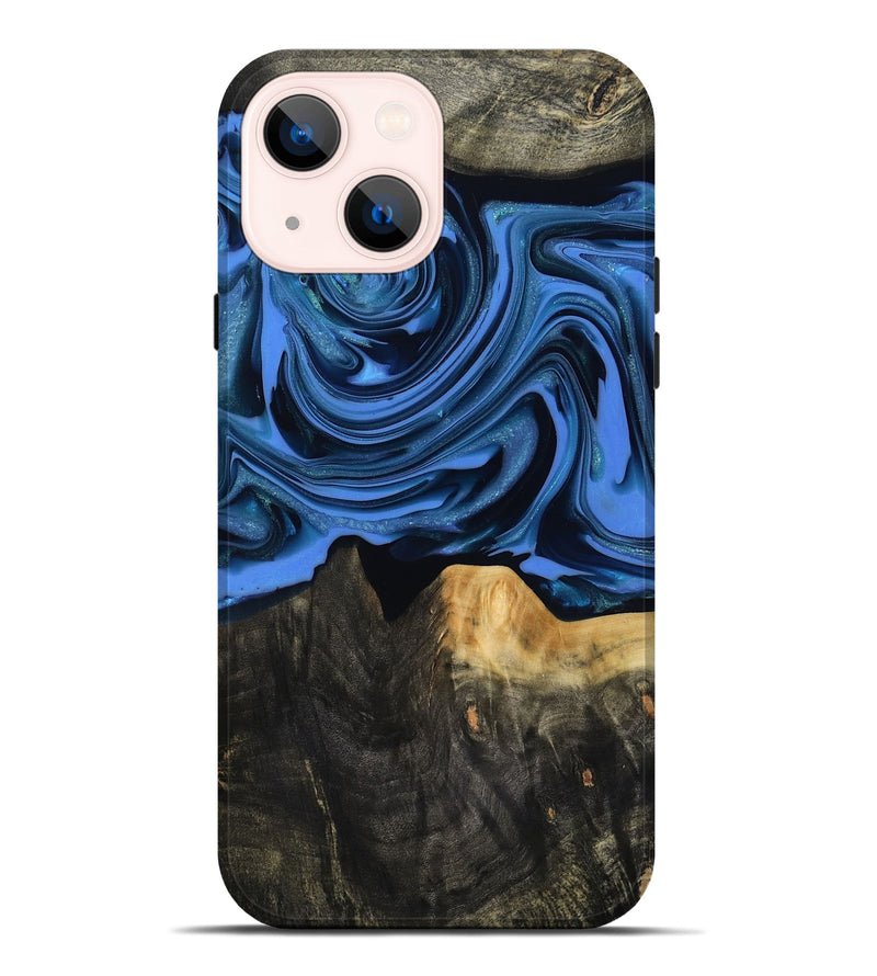 iPhone 14 Plus Wood Live Edge Phone Case - Ledger (Blue, 817481)