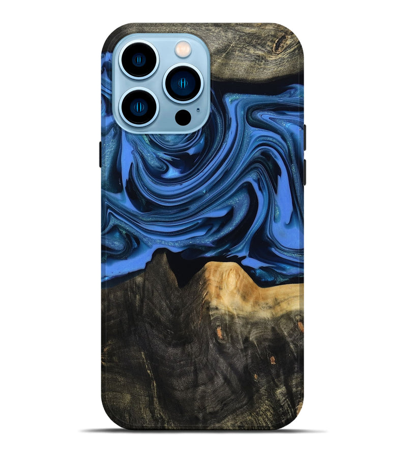 iPhone 14 Pro Max Wood Live Edge Phone Case - Ledger (Blue, 817481)