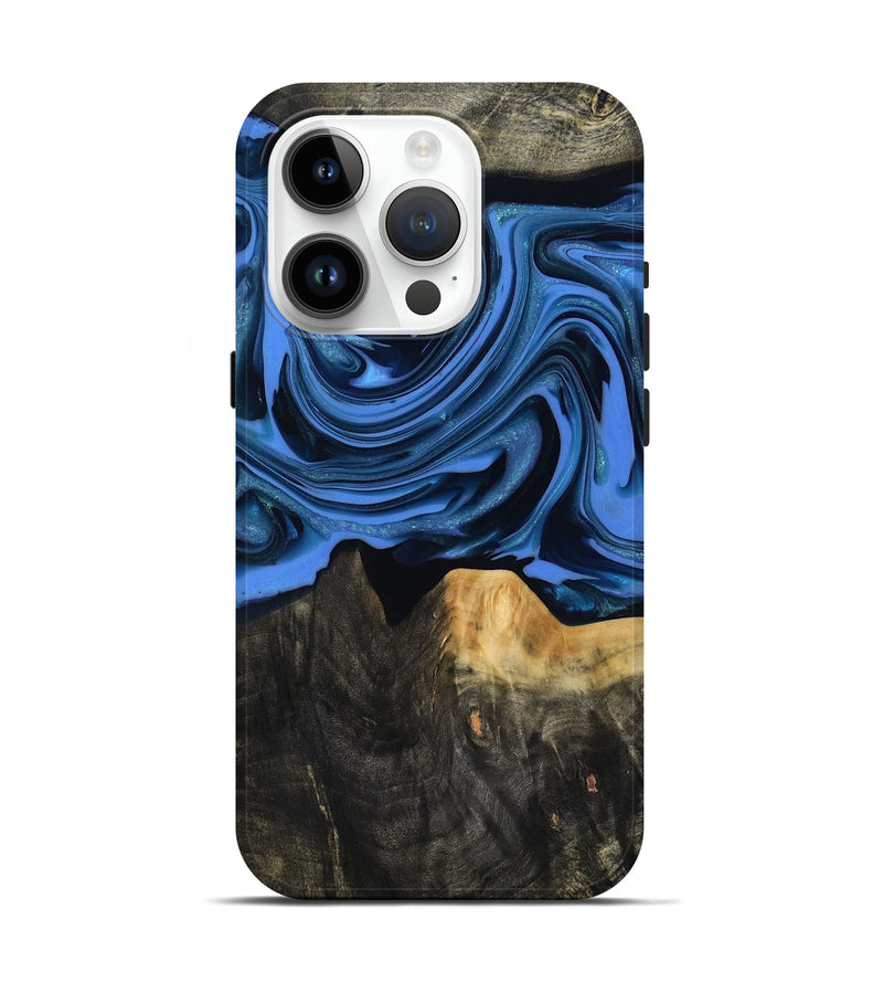 iPhone 15 Pro Wood Live Edge Phone Case - Ledger (Blue, 817481)