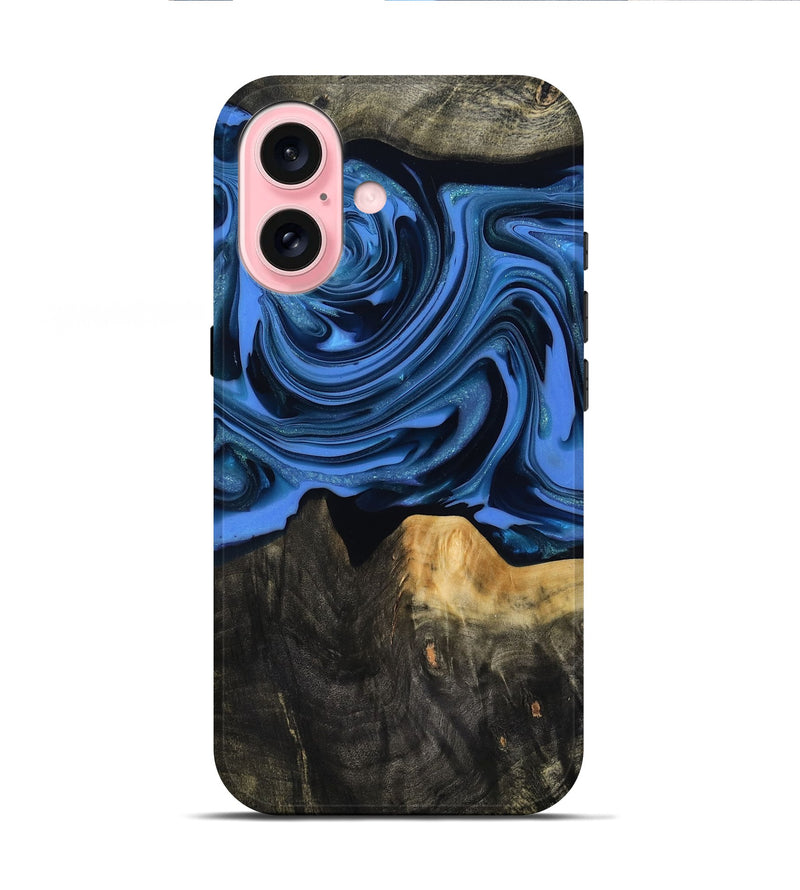 iPhone 16 Wood Live Edge Phone Case - Ledger (Blue, 817481)