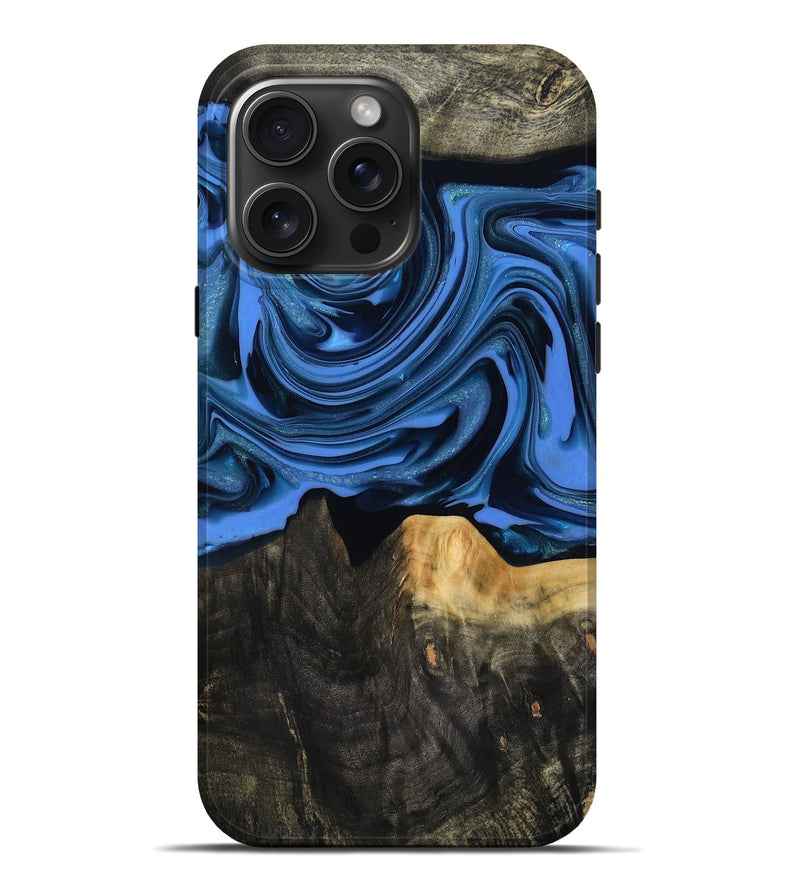 iPhone 16 Pro Max Wood Live Edge Phone Case - Ledger (Blue, 817481)