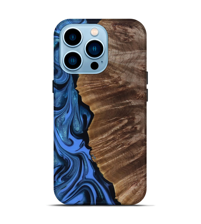 iPhone 14 Pro Wood Live Edge Phone Case - Lilyana (Blue, 817482)