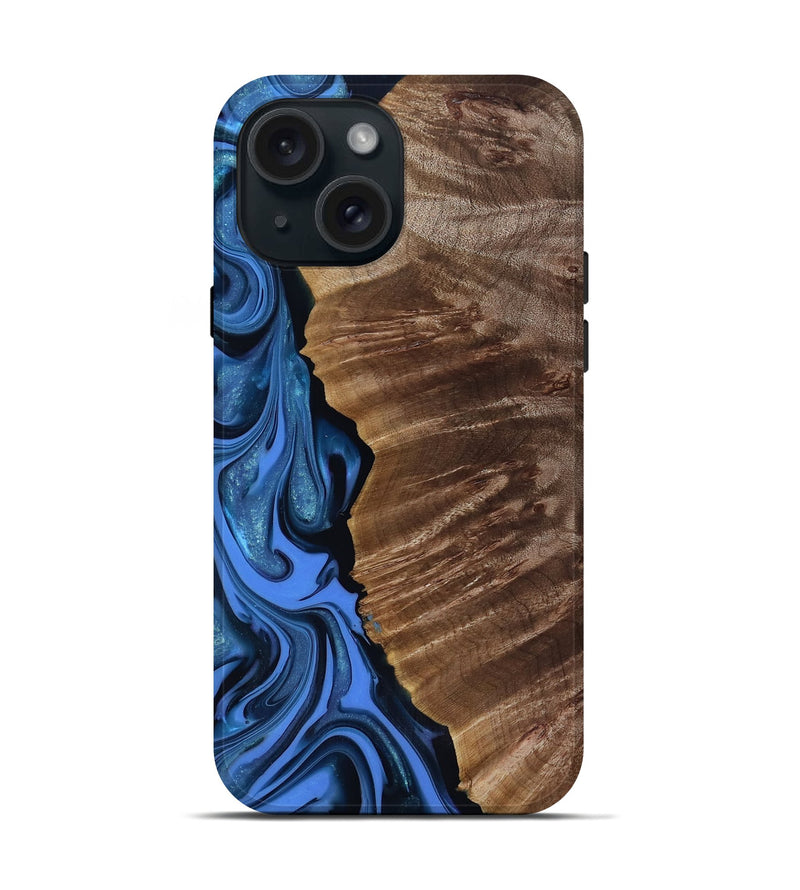 iPhone 15 Wood Live Edge Phone Case - Lilyana (Blue, 817482)