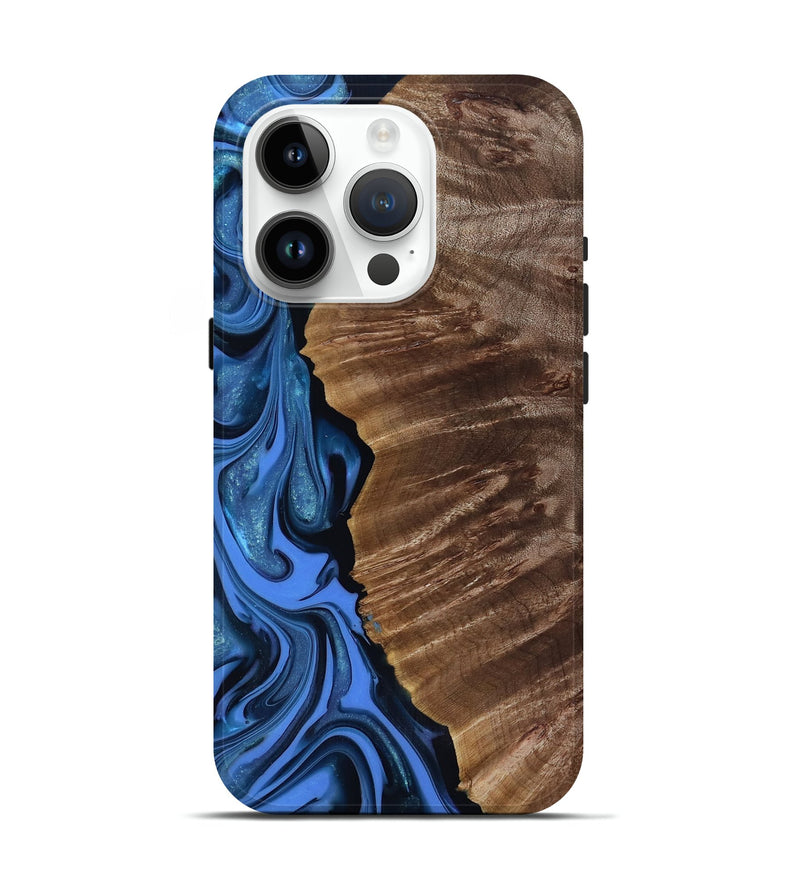 iPhone 15 Pro Wood Live Edge Phone Case - Lilyana (Blue, 817482)