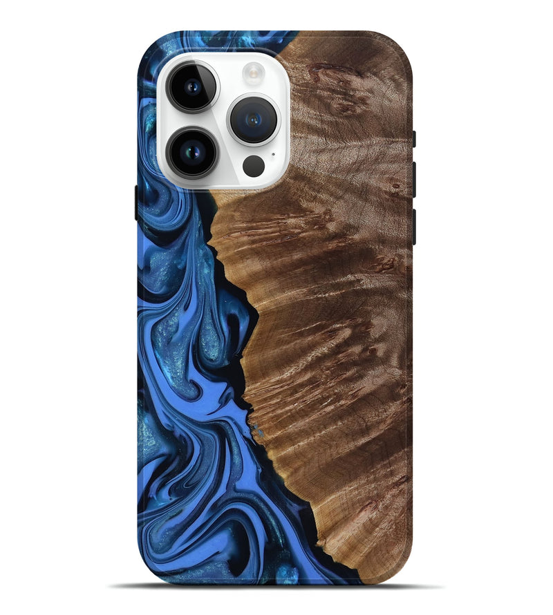 iPhone 15 Pro Max Wood Live Edge Phone Case - Lilyana (Blue, 817482)