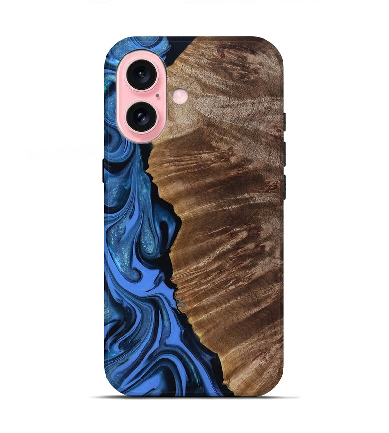 iPhone 16 Wood Live Edge Phone Case - Lilyana (Blue, 817482)