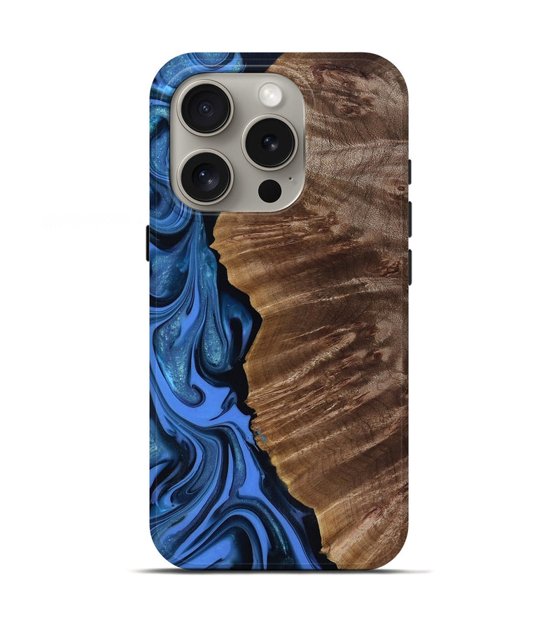 iPhone 16 Pro Wood Live Edge Phone Case - Lilyana (Blue, 817482)
