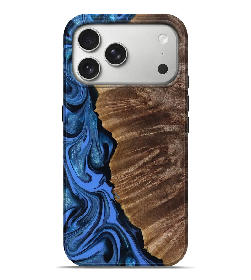 iPhone 17 Pro Max Wood Live Edge Phone Case - Lilyana (Blue, 817482)