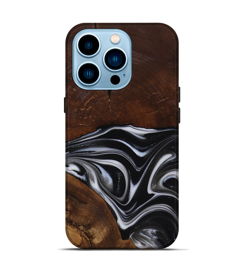 iPhone 14 Pro Wood Live Edge Phone Case - Mose (Black & White, 817483)