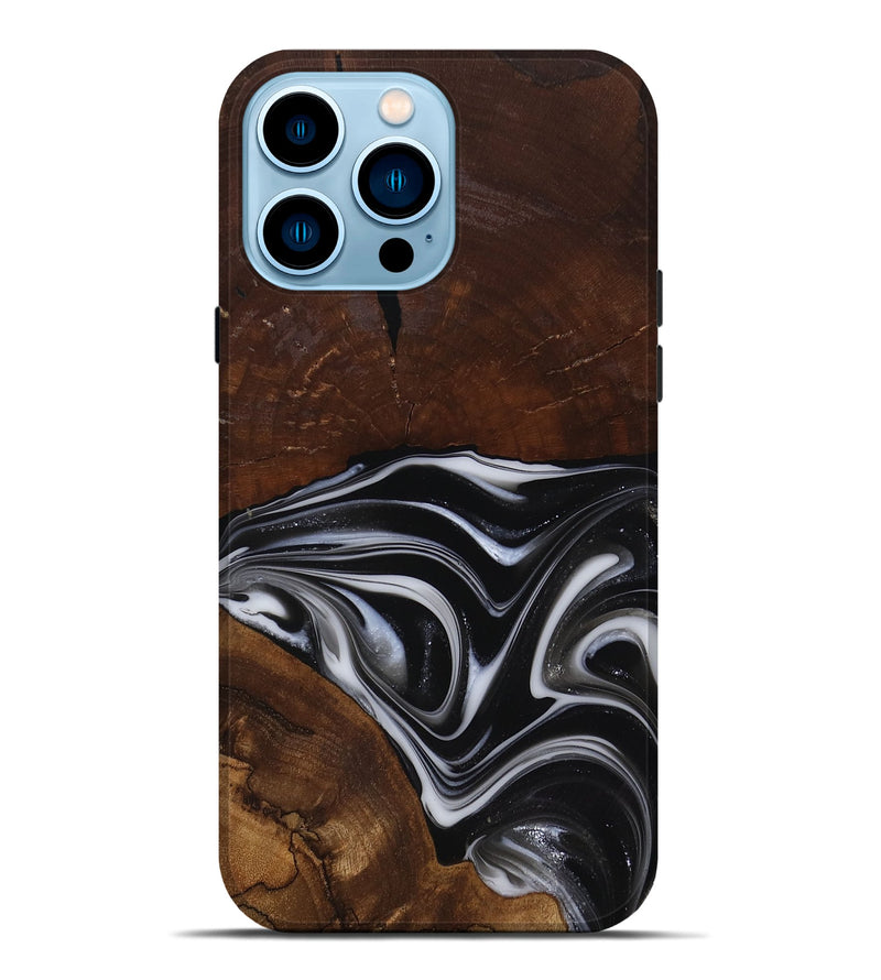 iPhone 14 Pro Max Wood Live Edge Phone Case - Mose (Black & White, 817483)