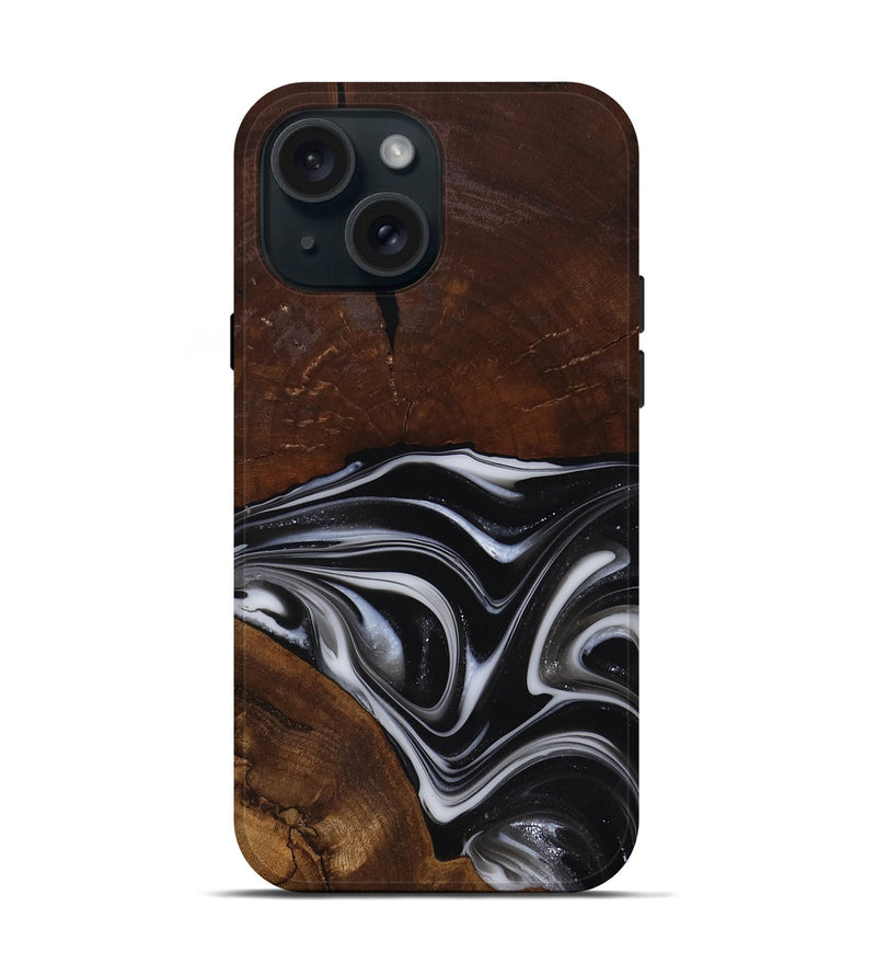 iPhone 15 Wood Live Edge Phone Case - Mose (Black & White, 817483)
