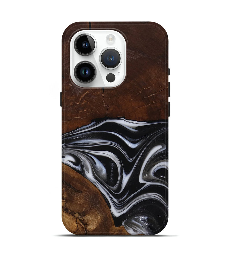 iPhone 15 Pro Wood Live Edge Phone Case - Mose (Black & White, 817483)