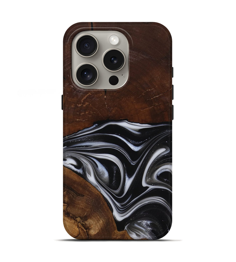 iPhone 16 Pro Wood Live Edge Phone Case - Mose (Black & White, 817483)