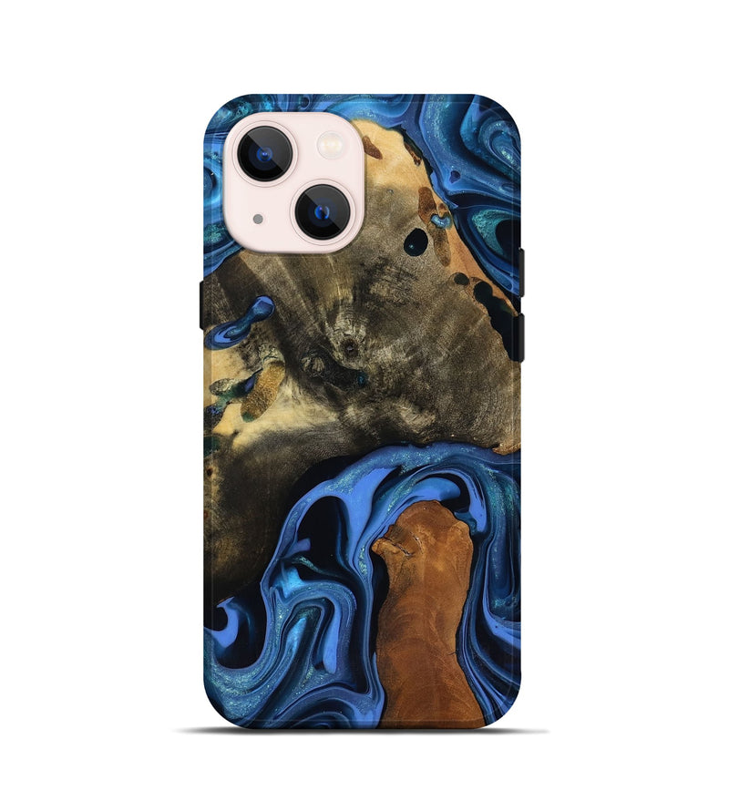 iPhone 13 mini Wood Live Edge Phone Case - Geralyn (Blue, 817484)