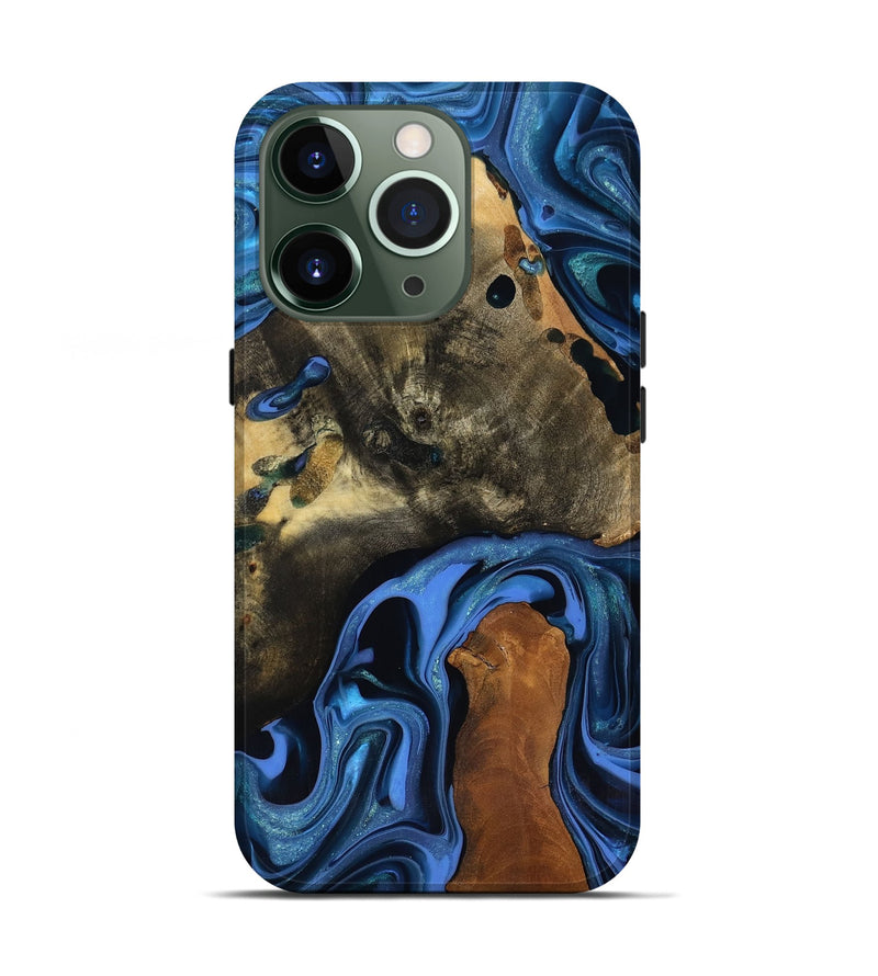 iPhone 13 Pro Wood Live Edge Phone Case - Geralyn (Blue, 817484)