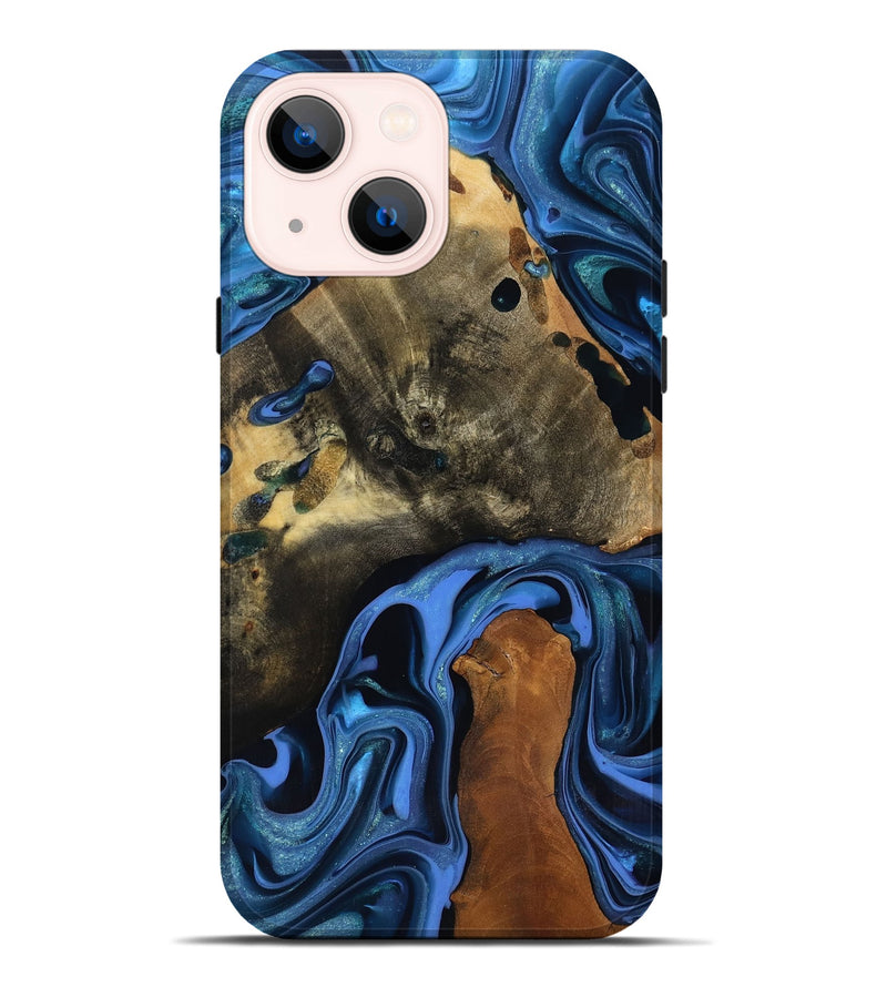 iPhone 14 Plus Wood Live Edge Phone Case - Geralyn (Blue, 817484)
