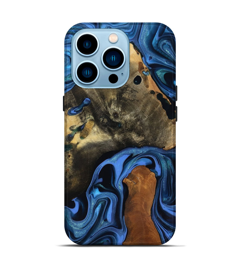 iPhone 14 Pro Wood Live Edge Phone Case - Geralyn (Blue, 817484)