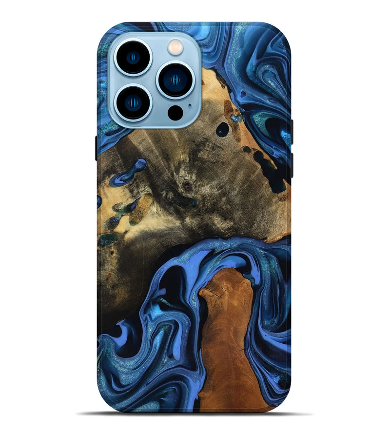 iPhone 14 Pro Max Wood Live Edge Phone Case - Geralyn (Blue, 817484)