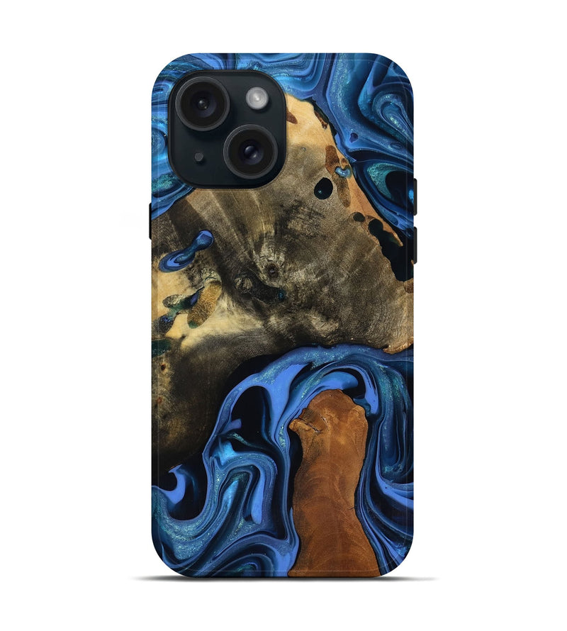 iPhone 15 Wood Live Edge Phone Case - Geralyn (Blue, 817484)