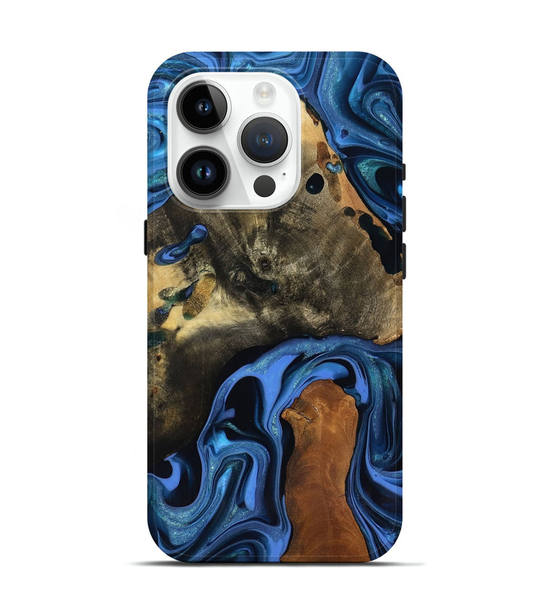 iPhone 15 Pro Wood Live Edge Phone Case - Geralyn (Blue, 817484)
