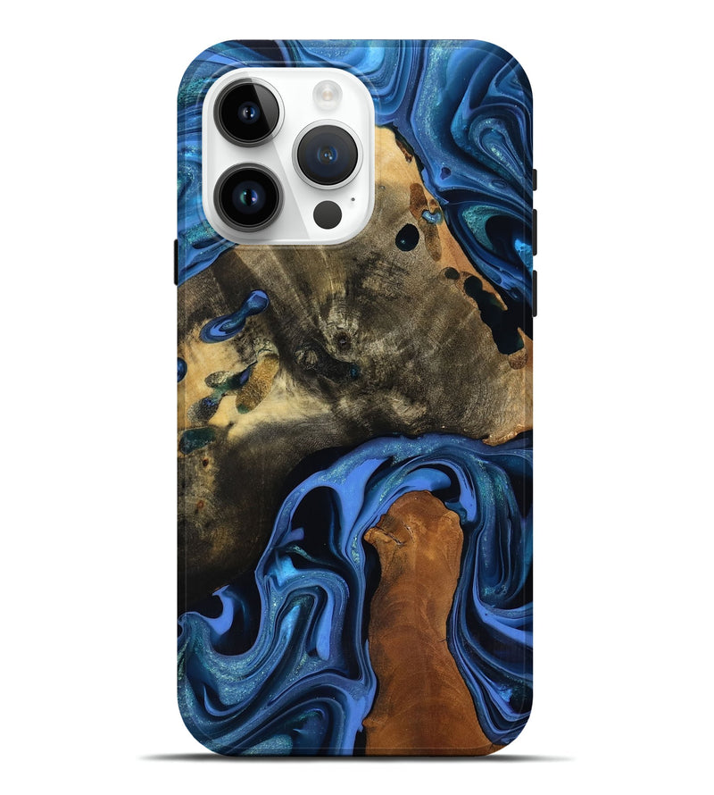 iPhone 15 Pro Max Wood Live Edge Phone Case - Geralyn (Blue, 817484)