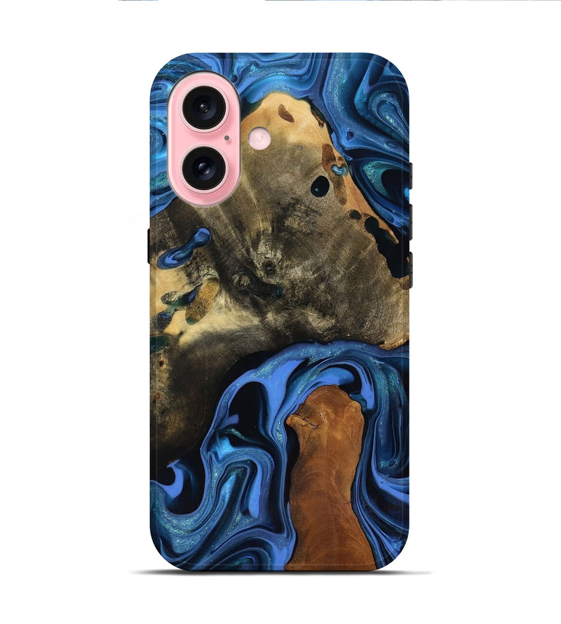 iPhone 16 Wood Live Edge Phone Case - Geralyn (Blue, 817484)
