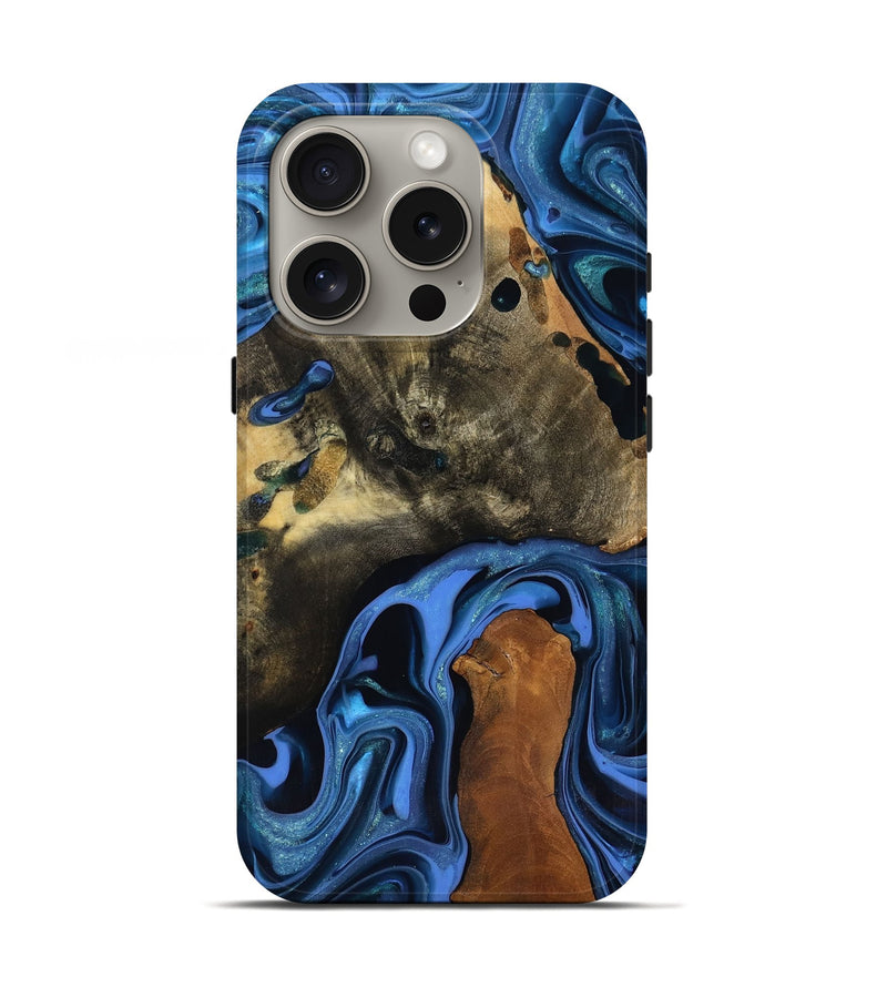 iPhone 16 Pro Wood Live Edge Phone Case - Geralyn (Blue, 817484)