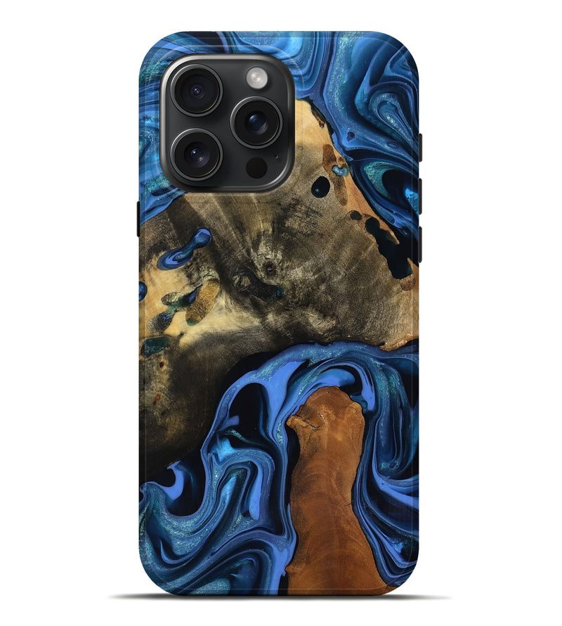 iPhone 16 Pro Max Wood Live Edge Phone Case - Geralyn (Blue, 817484)