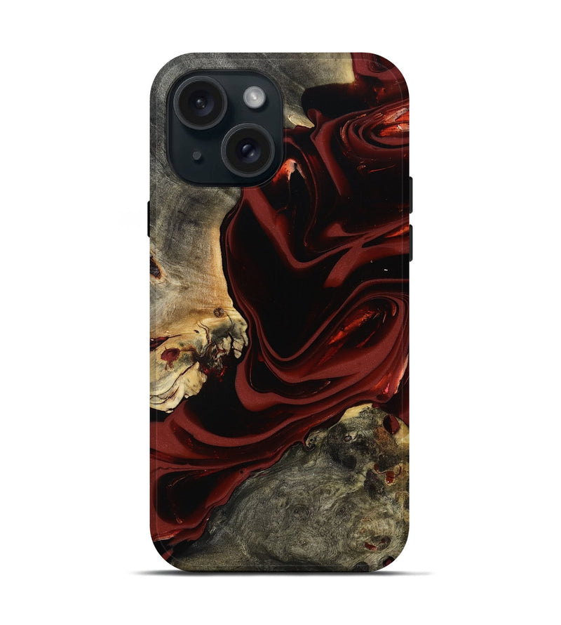 iPhone 15 Wood Live Edge Phone Case - Coy (Red, 817485)