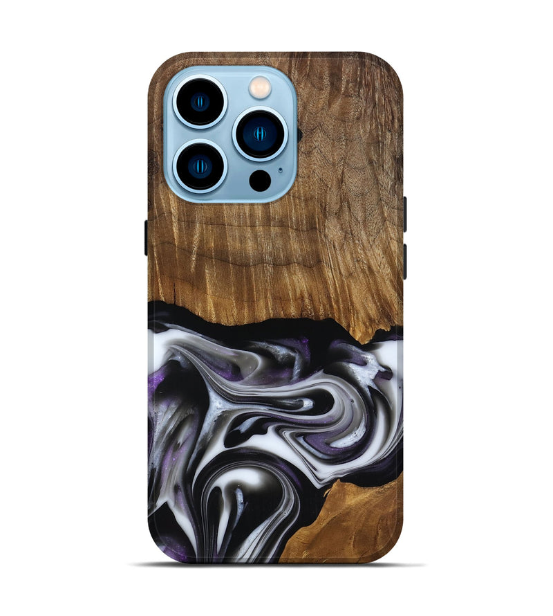 iPhone 14 Pro Wood Live Edge Phone Case - Kartier (Black & White, 817486)