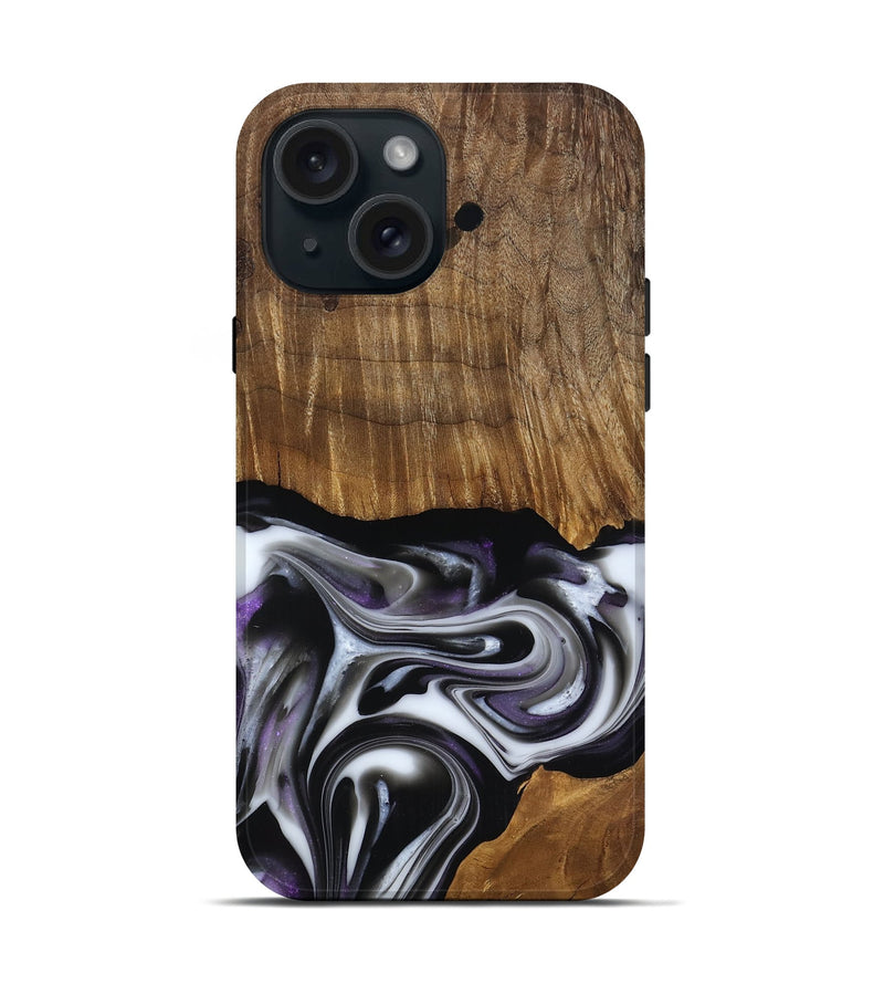 iPhone 15 Wood Live Edge Phone Case - Kartier (Black & White, 817486)