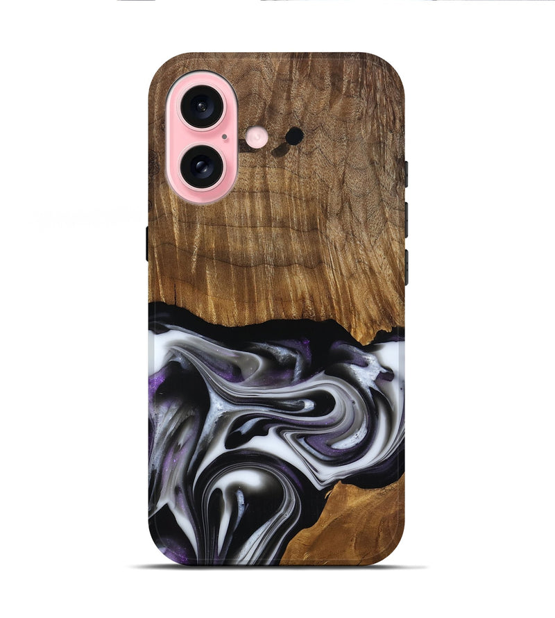 iPhone 16 Wood Live Edge Phone Case - Kartier (Black & White, 817486)