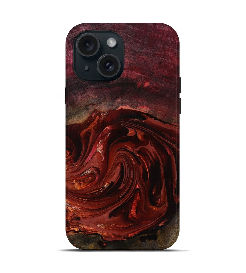 iPhone 15 Wood Live Edge Phone Case - Aurelio (Red, 817488)