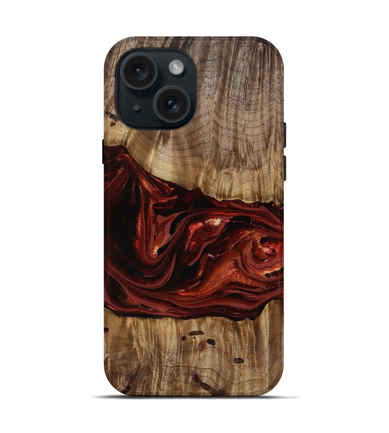 iPhone 15 Wood Live Edge Phone Case - Katrina (Red, 817489)