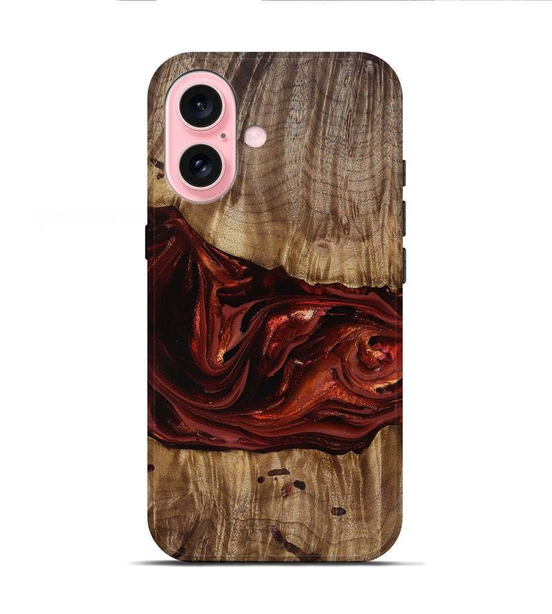 iPhone 16 Wood Live Edge Phone Case - Katrina (Red, 817489)