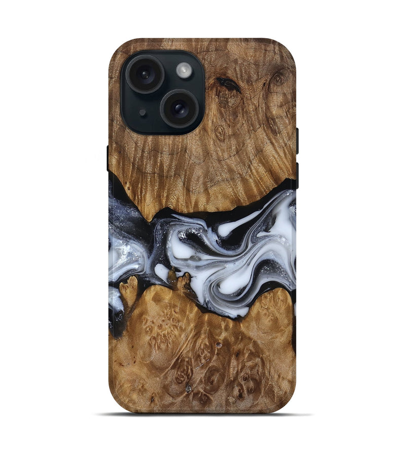 iPhone 15 Wood Live Edge Phone Case - Nash (Black & White, 817493)