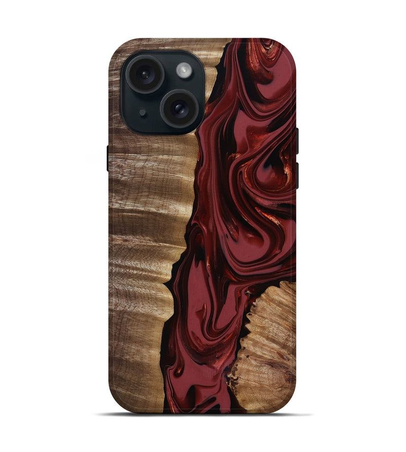 iPhone 15 Wood Live Edge Phone Case - Macey (Red, 817494)